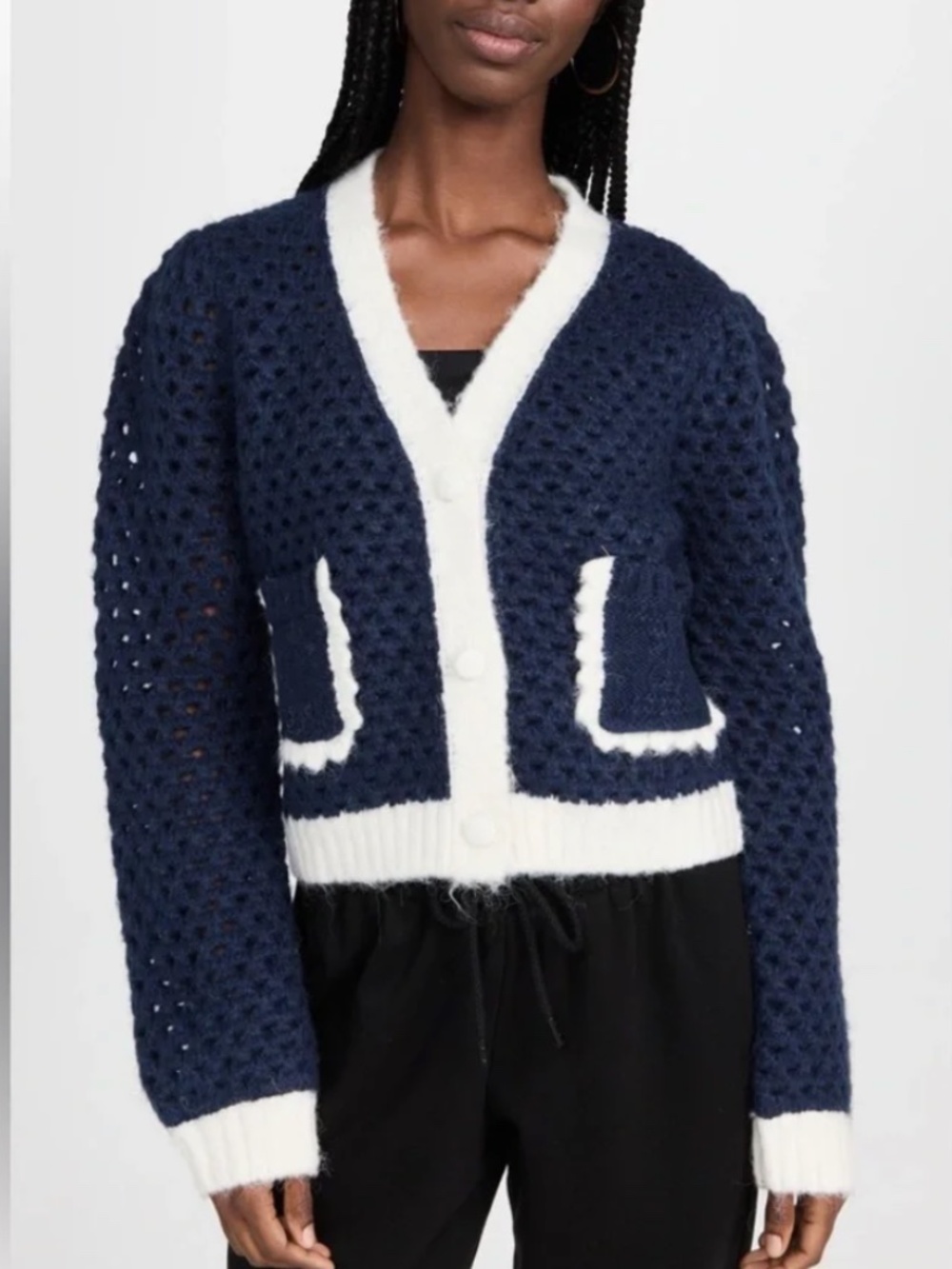 English Factory Shopbop Open Weave Contrast Detail Cardigan XS MSRP $130
